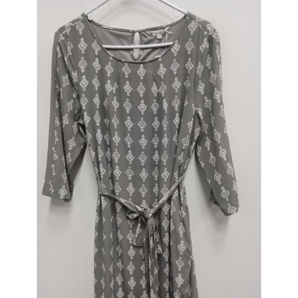 De Collection Womens Shifting Sand Dress Large Gray Garden Crest Midi Cottage - Picture 2 of 11